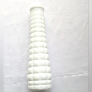 Vtg White Milk Glass Skinny Vase 8.5" H, 3" W at base.